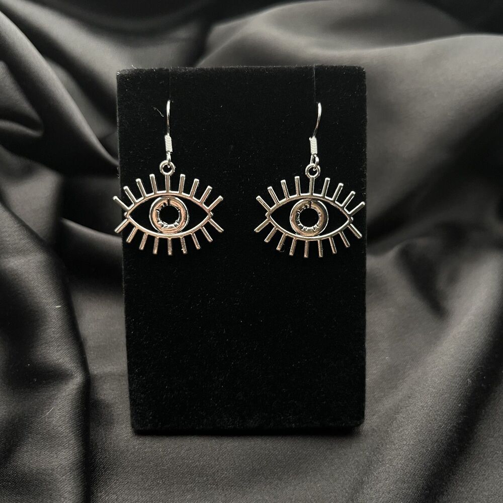 Statement Silver Evil Eye Earrings Inches Bohemian Whimsigoth Feminine Y2K